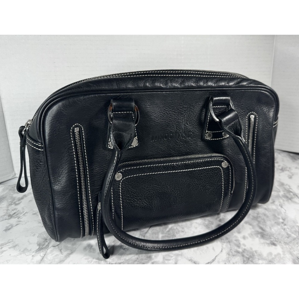 Longchamp Black Leather Cosmo Satchel Bag